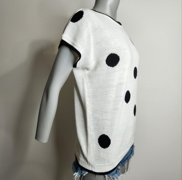 Vintage "Surrey Classics" Black Polka Dot Short Sleeve Knit Top Size XL - Picture 9 of 15